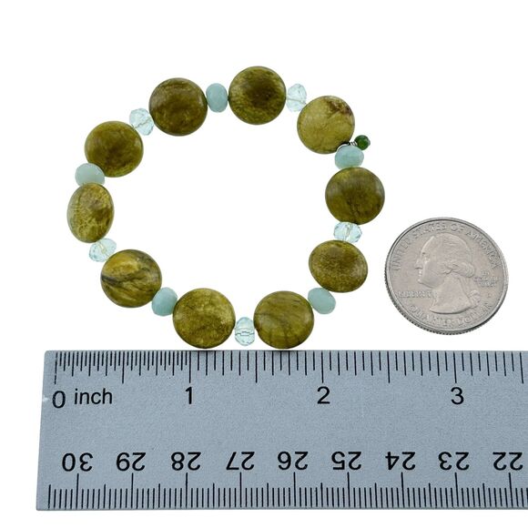 Artisan Green Jasper Chrysoprase Crystal Beaded Stretch Bracelet 5.75" - Picture 4 of 4